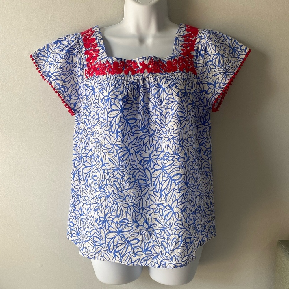 THML Blue and Red Floral Blouse